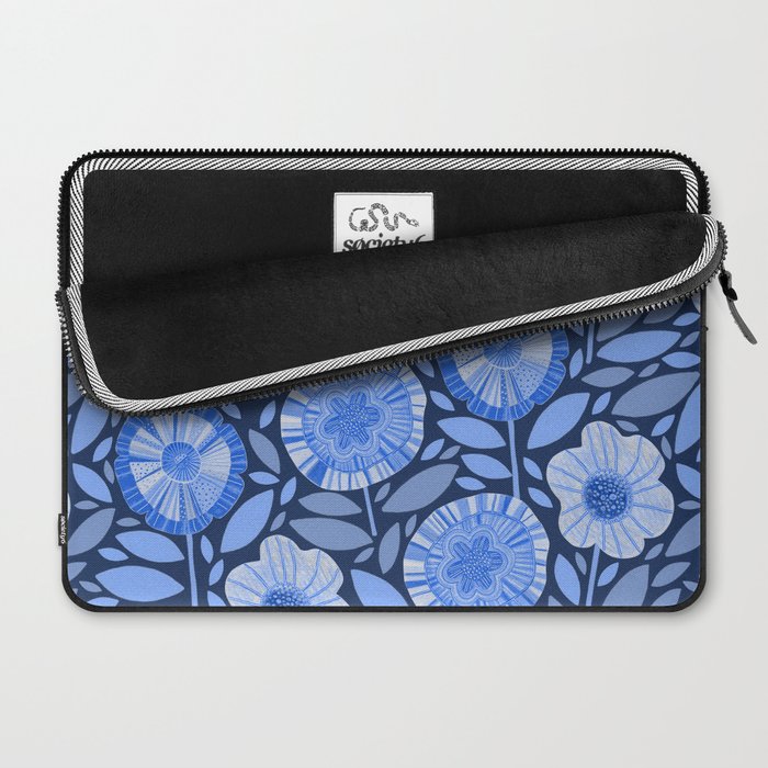 Folk Floral Blossoms in Midnight Blue Laptop Sleeve Gallery Image 2