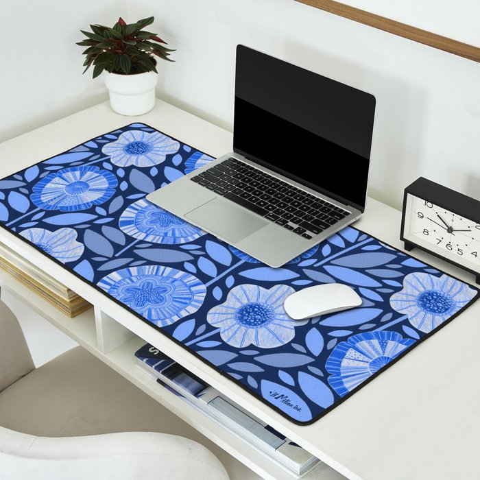 Folk Floral Blossoms in Midnight Blue Desk Mat Gallery Image 2