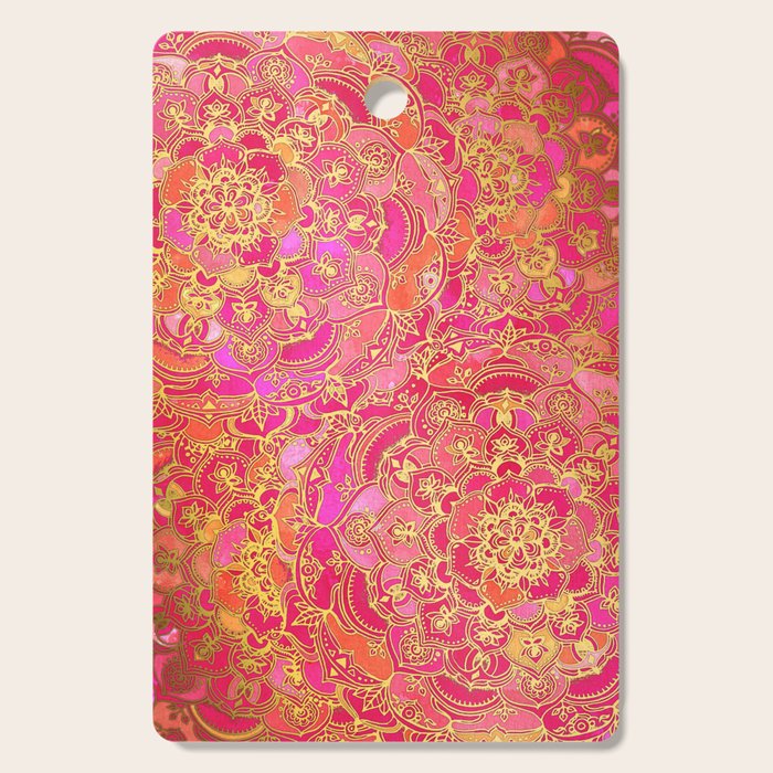 Hot Pink and Gold Baroque Floral Pattern Cutting Board Gallery Image 1