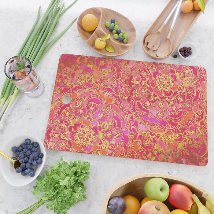 Hot Pink and Gold Baroque Floral Pattern Cutting Board Gallery Image 2