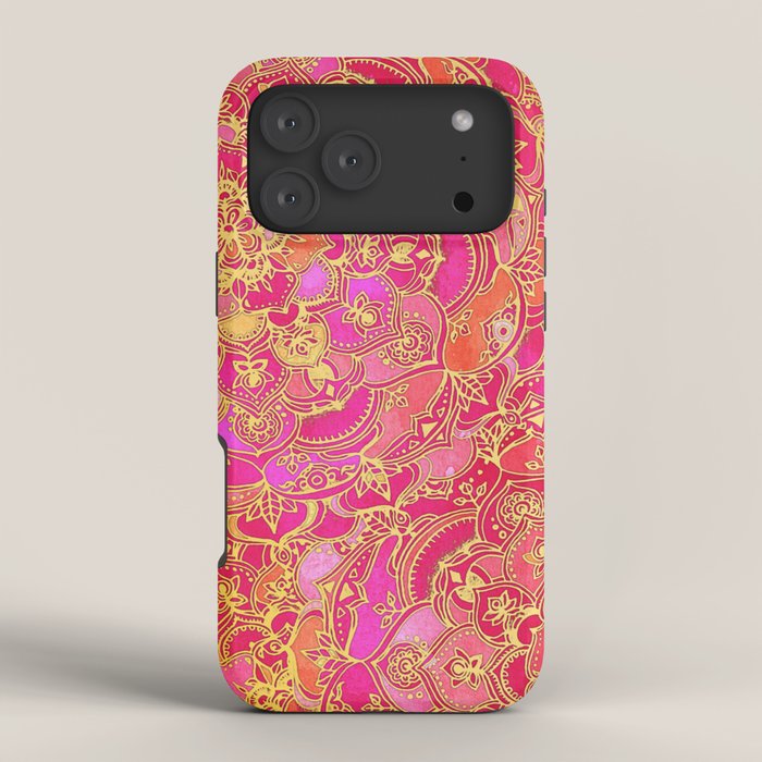 Hot Pink and Gold Baroque Floral Pattern iPhone Case Gallery Image 4