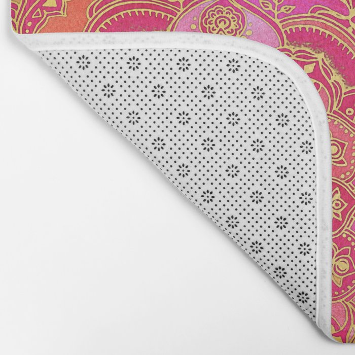 Hot Pink and Gold Baroque Floral Pattern Bath Mat Gallery Image 2