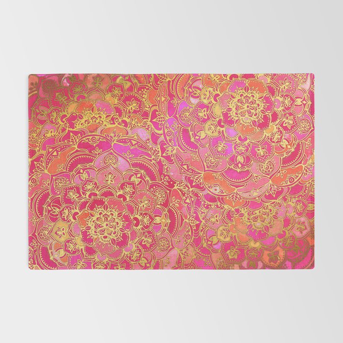 Hot Pink and Gold Baroque Floral Pattern Rug Gallery Image 2
