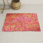 Hot Pink and Gold Baroque Floral Pattern Rug Gallery Image 1