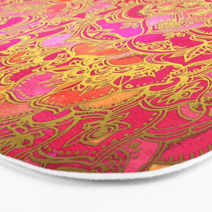 Hot Pink and Gold Baroque Floral Pattern Bath Mat Gallery Image 3