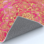 Hot Pink and Gold Baroque Floral Pattern Rug Gallery Image 4