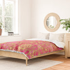 Hot Pink and Gold Baroque Floral Pattern Duvet Cover Gallery Image 2