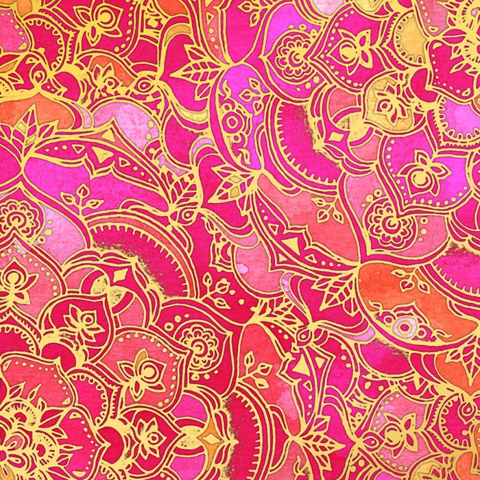Hot Pink and Gold Baroque Floral Pattern Coffee Mug Gallery Image 2
