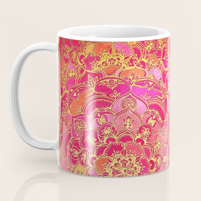 Hot Pink and Gold Baroque Floral Pattern Coffee Mug Gallery Image 3