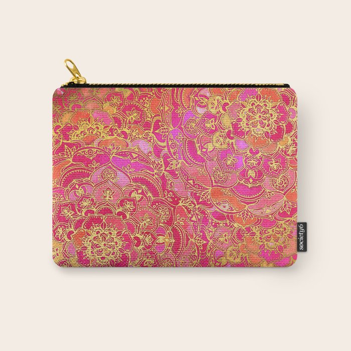 Hot Pink and Gold Baroque Floral Pattern Carry All Pouch Gallery Image 1