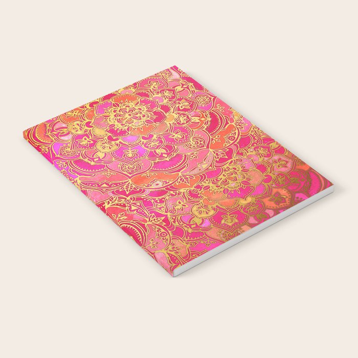 Hot Pink and Gold Baroque Floral Pattern Notebook Gallery Image 2