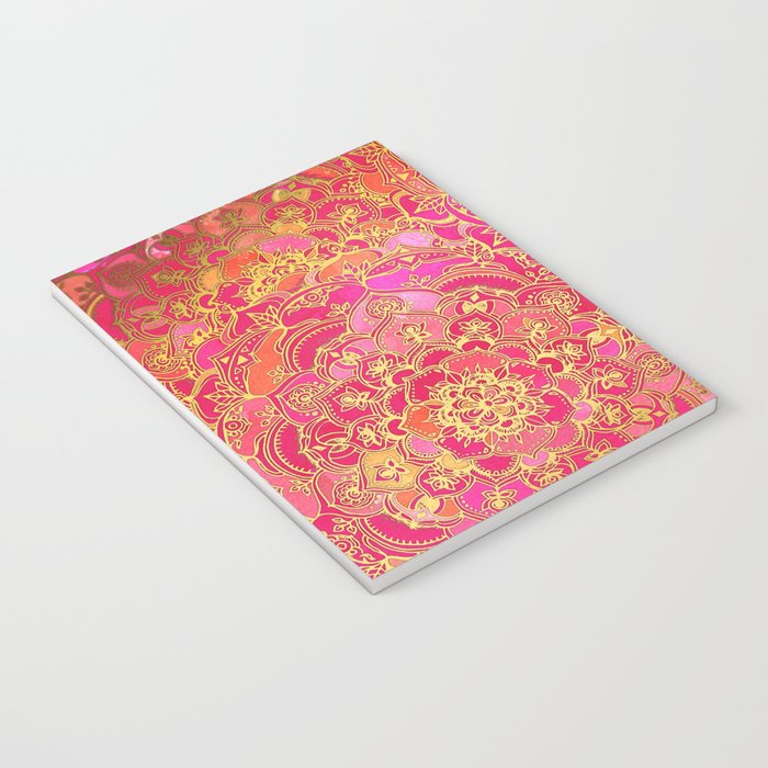 Hot Pink and Gold Baroque Floral Pattern Notebook Gallery Image 3