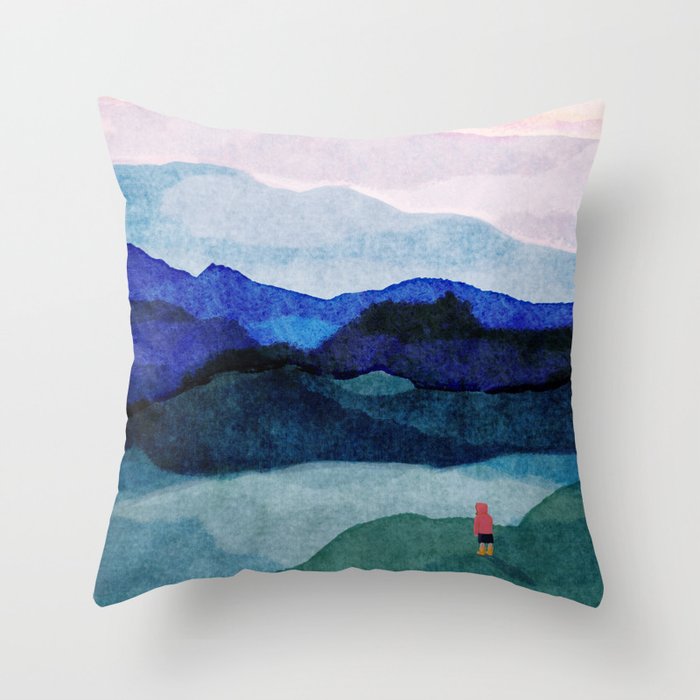 Morning walk and yellow boots Throw Pillow Gallery Image 1