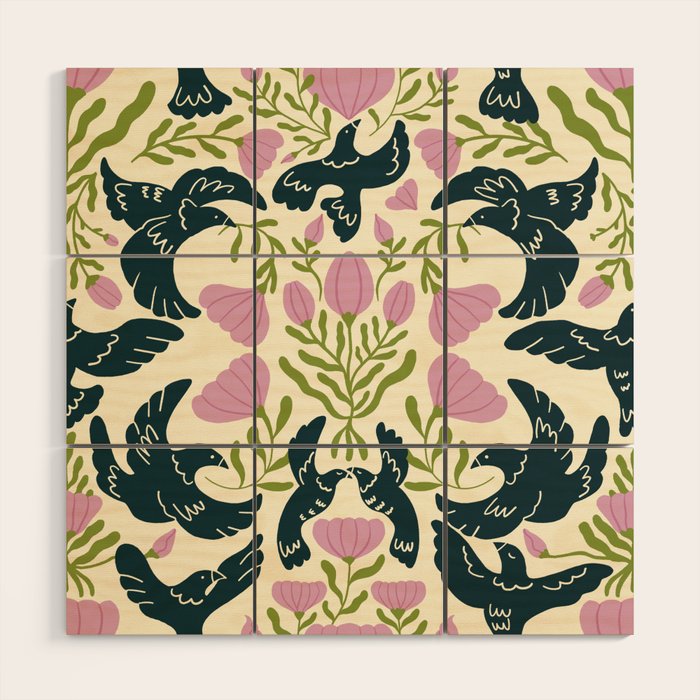 Spring Black Birds Wood Wall Art Gallery Image 1