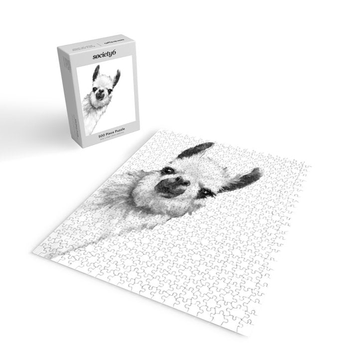 Sneaky Llama Black and White Jigsaw Puzzle Gallery Image 2