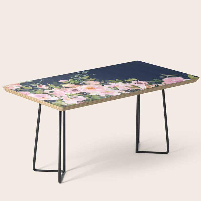 Floral Watercolor, Roses, Navy Blue and Pink, Vintage Art Coffee Table Gallery Image 1