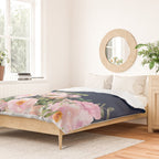 Floral Watercolor, Roses, Navy Blue and Pink, Vintage Art Duvet Cover Gallery Image 2