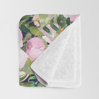 Floral Watercolor, Roses, Navy Blue and Pink, Vintage Art Throw Blanket Gallery Image 3