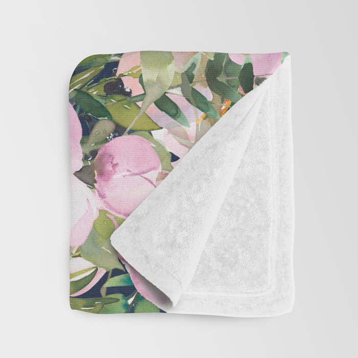 Floral Watercolor, Roses, Navy Blue and Pink, Vintage Art Throw Blanket Gallery Image 3