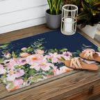 Floral Watercolor, Roses, Navy Blue and Pink, Vintage Art Outdoor Rug Gallery Image 2