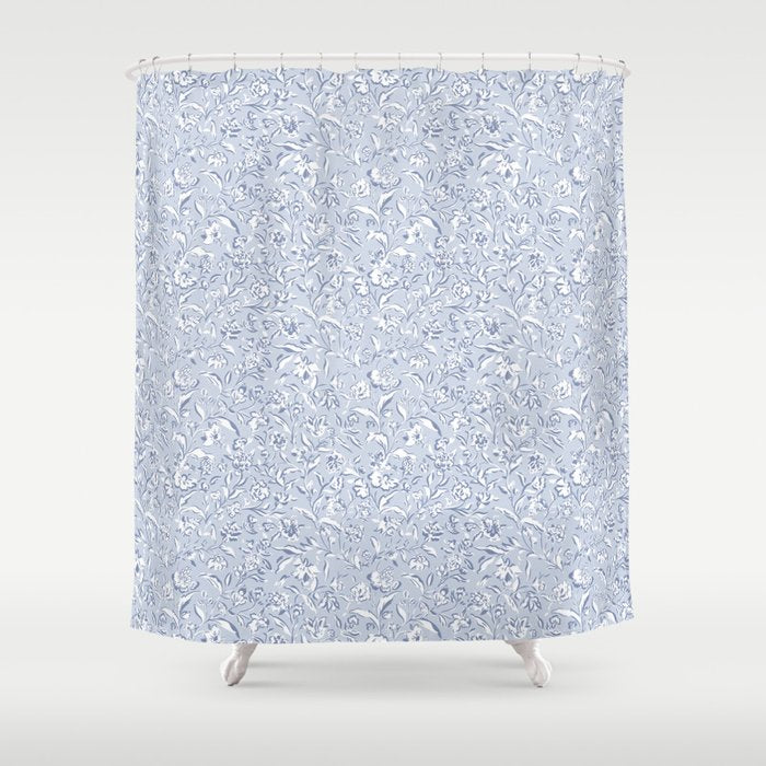 Painterly Florals - Light Blue Shower Curtain Gallery Image 1