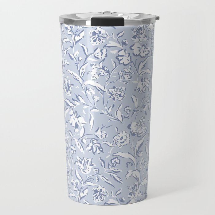 Painterly Florals - Light Blue Travel Mug Gallery Image 1