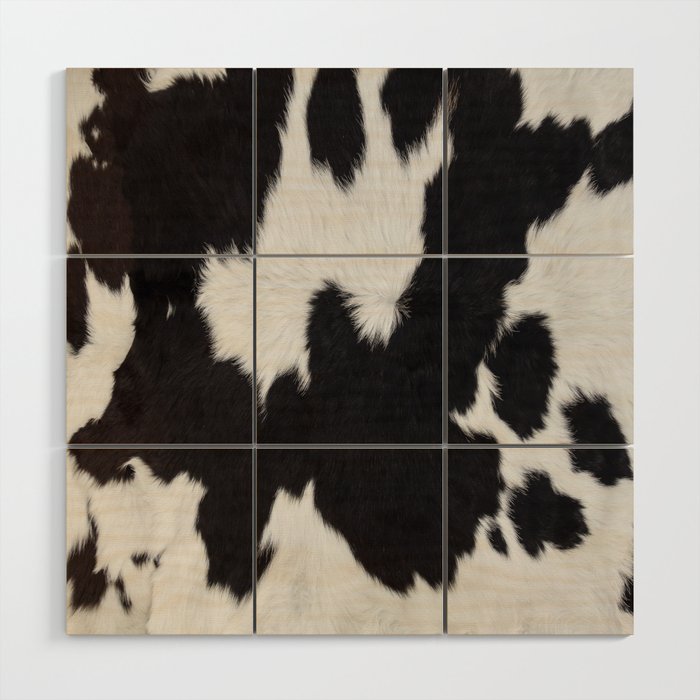 Black Cowhide, Cow Skin Print Pattern, Modern Cowhide Faux Leather Wood Wall Art Gallery Image 1