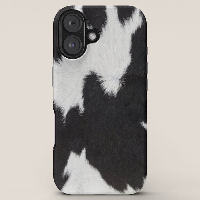 Black Cowhide, Cow Skin Print Pattern, Modern Cowhide Faux Leather iPhone Case Gallery Image 5