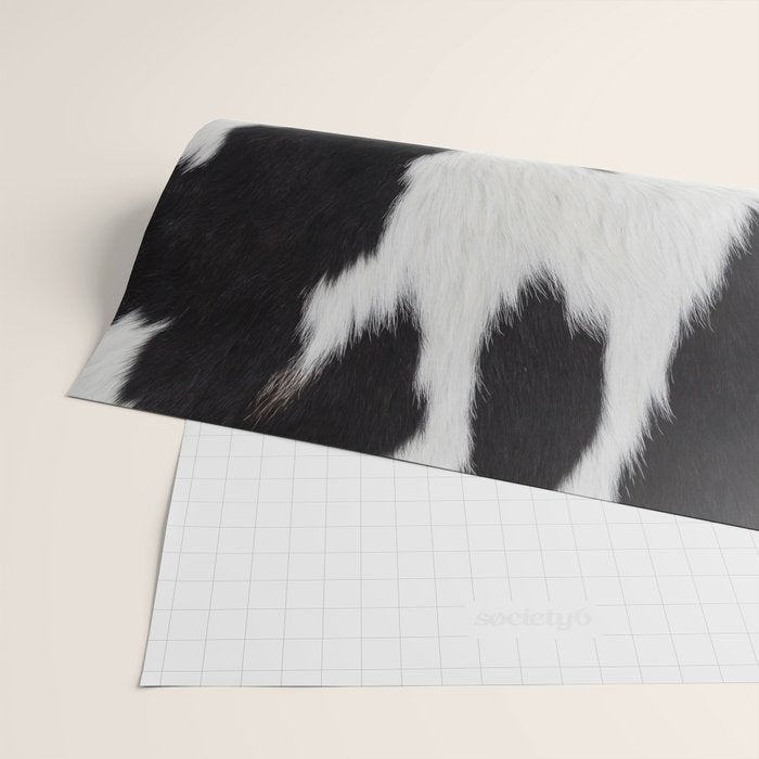 Black Cowhide, Cow Skin Print Pattern, Modern Cowhide Faux Leather Wrapping Paper Gallery Image 2