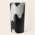 Black Cowhide, Cow Skin Print Pattern, Modern Cowhide Faux Leather Travel Mug Gallery Image 1