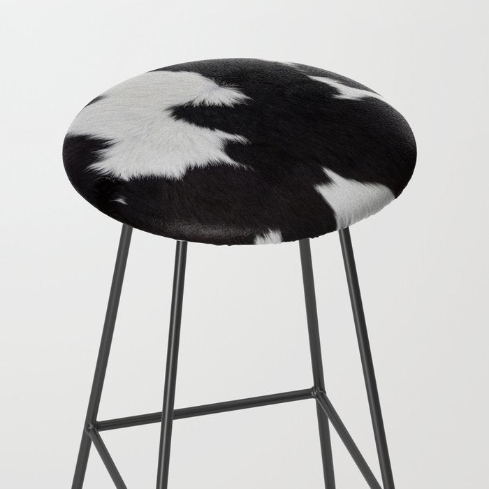 Black Cowhide, Cow Skin Print Pattern, Modern Cowhide Faux Leather Stool Gallery Image 2