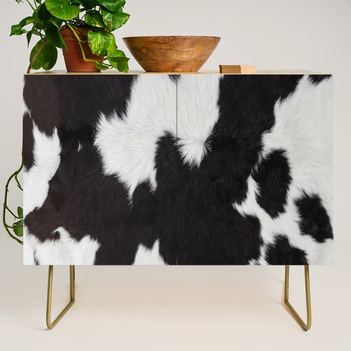 Black Cowhide, Cow Skin Print Pattern, Modern Cowhide Faux Leather Credenza Gallery Image 1