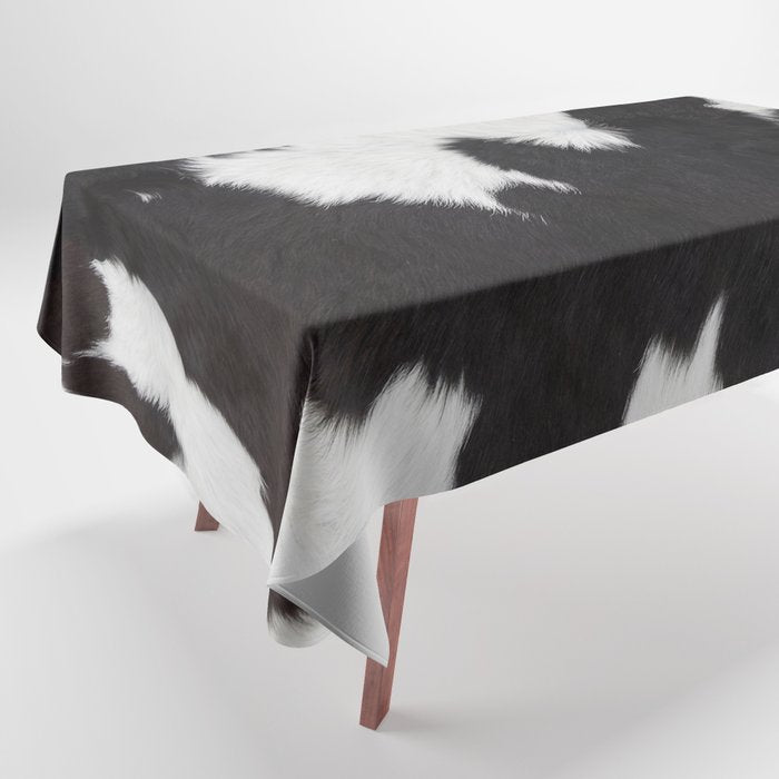 Black Cowhide, Cow Skin Print Pattern, Modern Cowhide Faux Leather Tablecloth Gallery Image 1