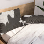 Black Cowhide, Cow Skin Print Pattern, Modern Cowhide Faux Leather Pillow Sham Gallery Image 2