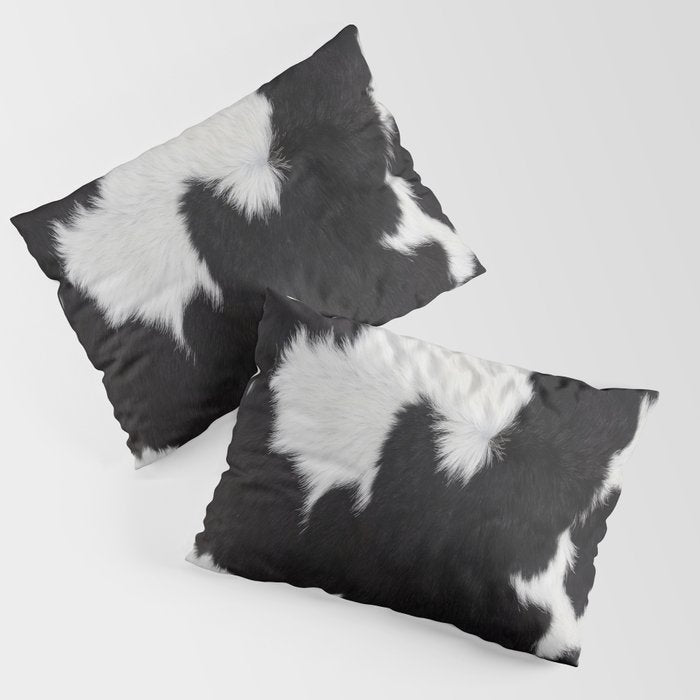Black Cowhide, Cow Skin Print Pattern, Modern Cowhide Faux Leather Pillow Sham