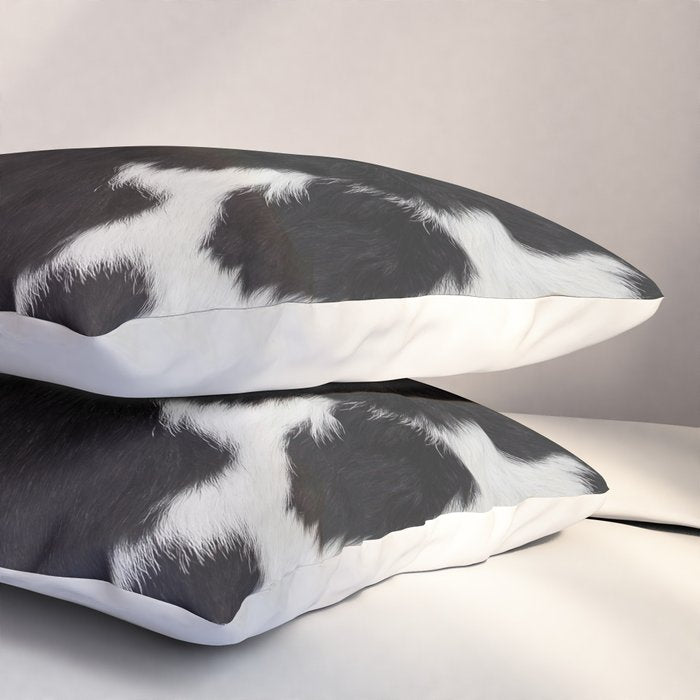 Black Cowhide, Cow Skin Print Pattern, Modern Cowhide Faux Leather Pillow Sham Gallery Image 3