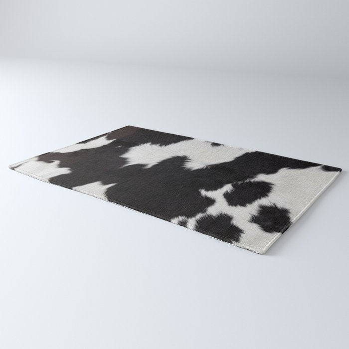 Black Cowhide, Cow Skin Print Pattern, Modern Cowhide Faux Leather Rug Gallery Image 3