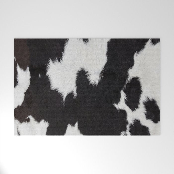 Black Cowhide, Cow Skin Print Pattern, Modern Cowhide Faux Leather Welcome Mat Gallery Image 1