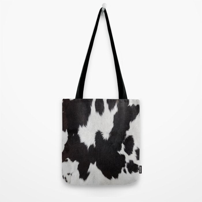 Black Cowhide, Cow Skin Print Pattern, Modern Cowhide Faux Leather Tote Bag Gallery Image 2