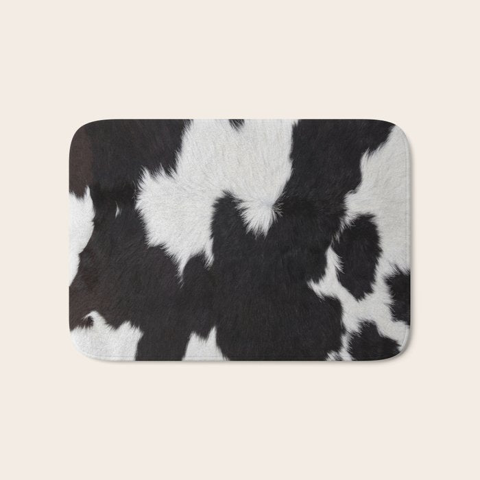 Black Cowhide, Cow Skin Print Pattern, Modern Cowhide Faux Leather Bath Mat Gallery Image 1