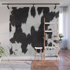 Black Cowhide, Cow Skin Print Pattern, Modern Cowhide Faux Leather Wall Mural Gallery Image 1