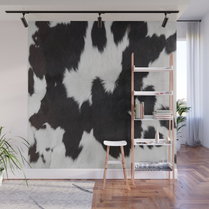Black Cowhide, Cow Skin Print Pattern, Modern Cowhide Faux Leather Wall Mural Gallery Image 1