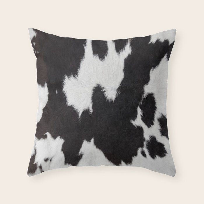Black Cowhide, Cow Skin Print Pattern, Modern Cowhide Faux Leather Throw Pillow Gallery Image 6