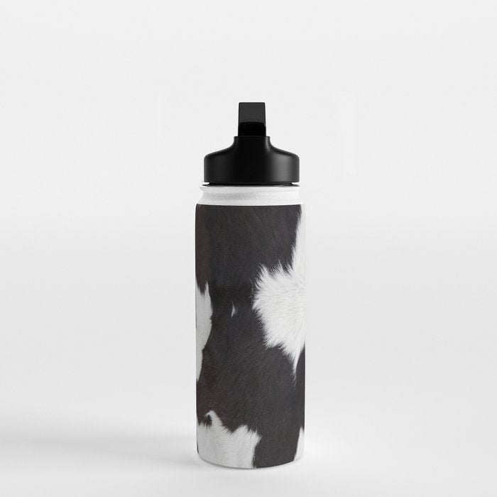 Black Cowhide, Cow Skin Print Pattern, Modern Cowhide Faux Leather Water Bottle Gallery Image 3