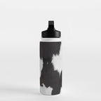 Black Cowhide, Cow Skin Print Pattern, Modern Cowhide Faux Leather Water Bottle Gallery Image 3