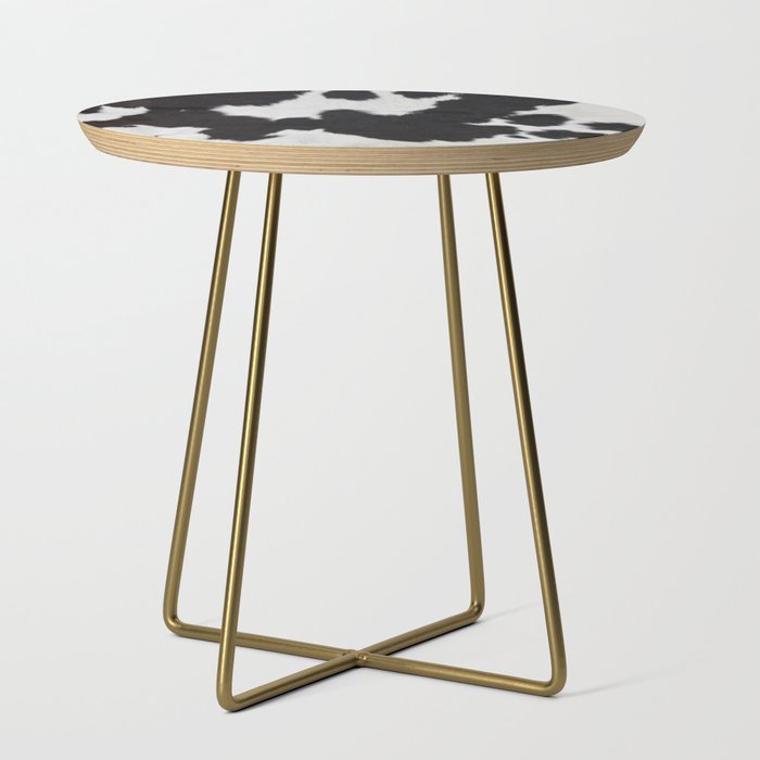 Black Cowhide, Cow Skin Print Pattern, Modern Cowhide Faux Leather Side Table Gallery Image 1