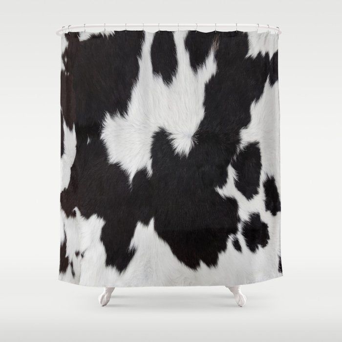 Black Cowhide, Cow Skin Print Pattern, Modern Cowhide Faux Leather Shower Curtain Gallery Image 1