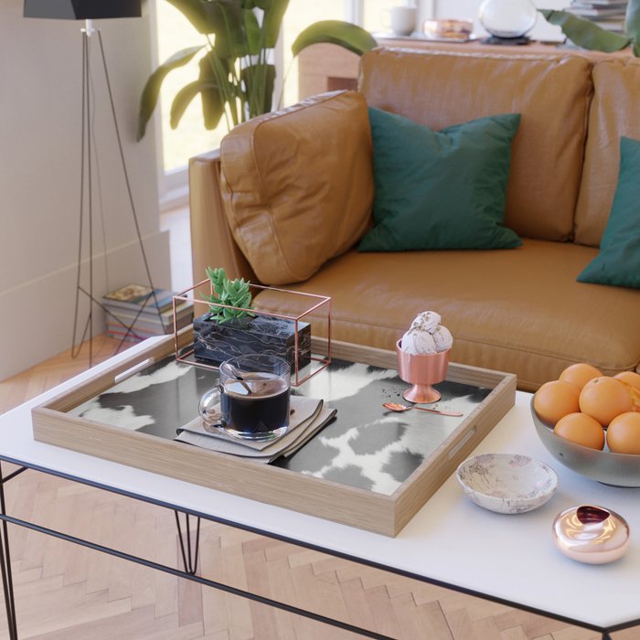 Black Cowhide, Cow Skin Print Pattern, Modern Cowhide Faux Leather Serving Tray Gallery Image 2