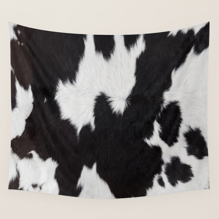 Black Cowhide, Cow Skin Print Pattern, Modern Cowhide Faux Leather Wall Tapestry Gallery Image 4