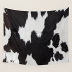 Black Cowhide, Cow Skin Print Pattern, Modern Cowhide Faux Leather Wall Tapestry Gallery Image 4